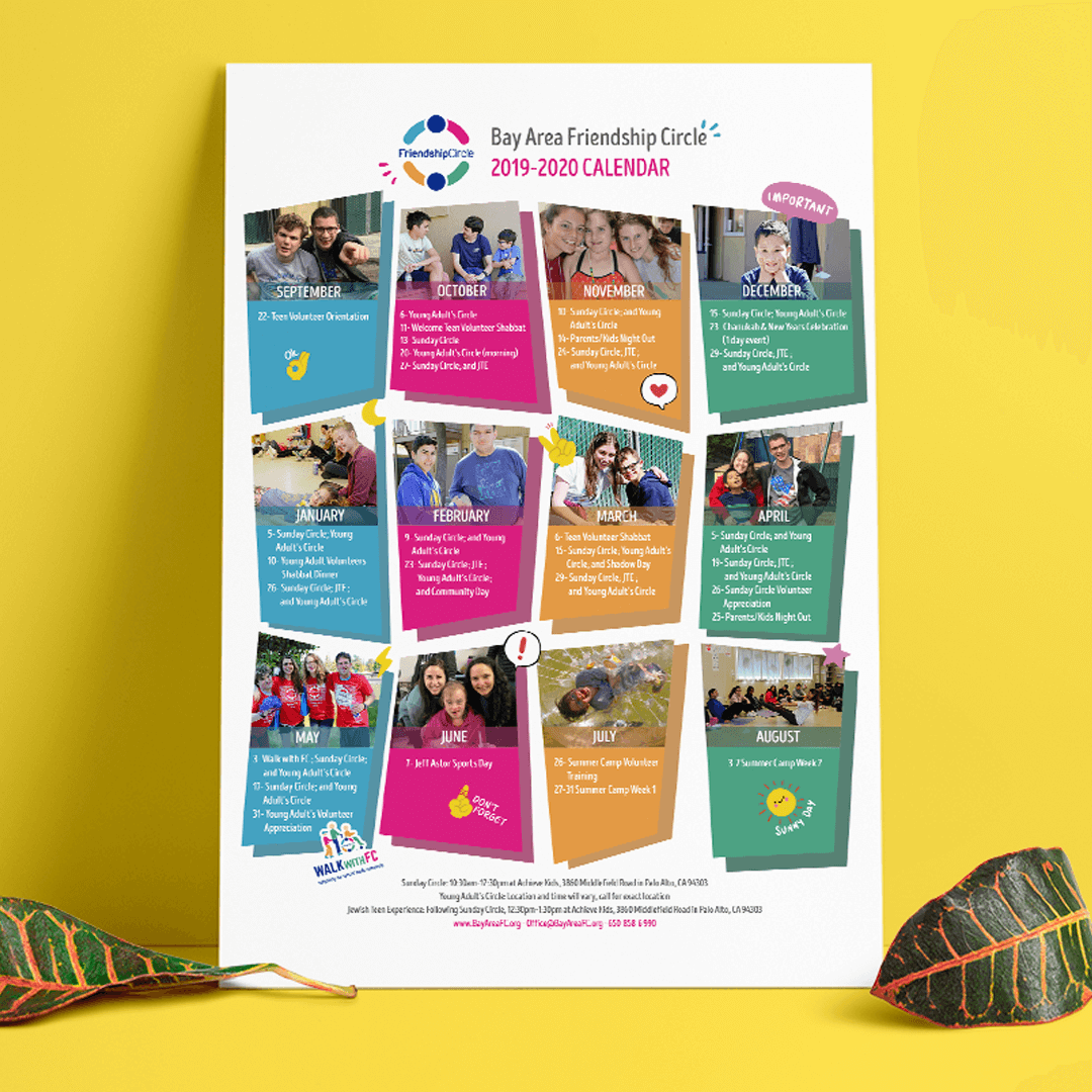 Year Calendarr for Bay Area Friendship Circle. Custom NG organization design by Syrah Design